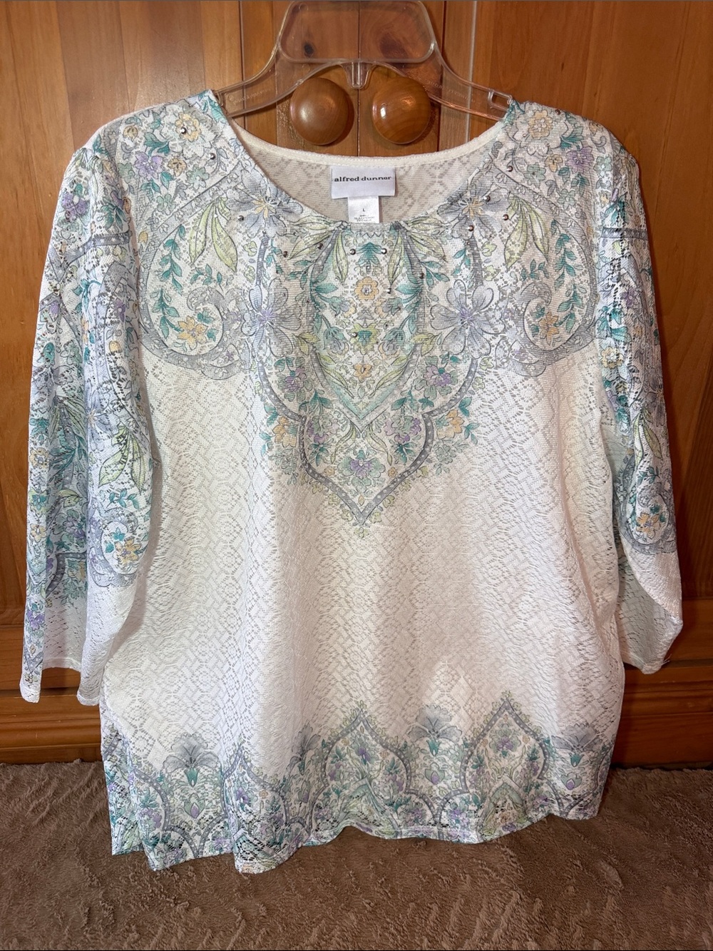 Alfred Dunner Large white Paisley Lace-Texture Scoop Neck Tunic